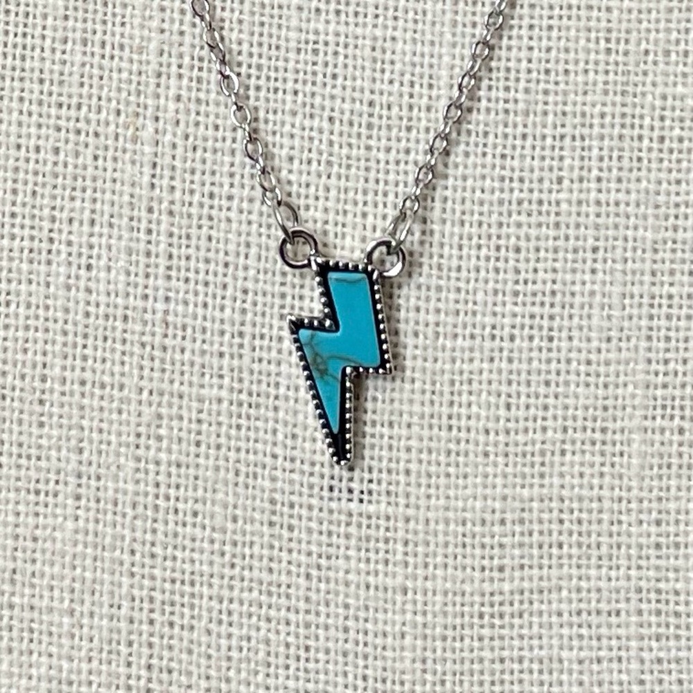 Faux Turquoise Lightning Bolt Necklace